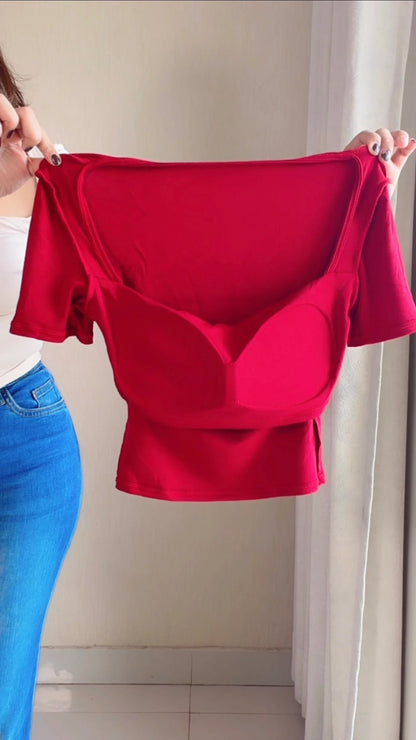 Cherry Red Draped in-Built Padded Top