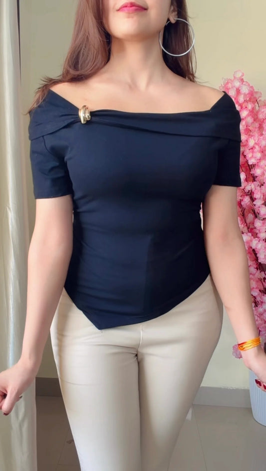 Scarlet Off-Shoulder Asymmetrical Top