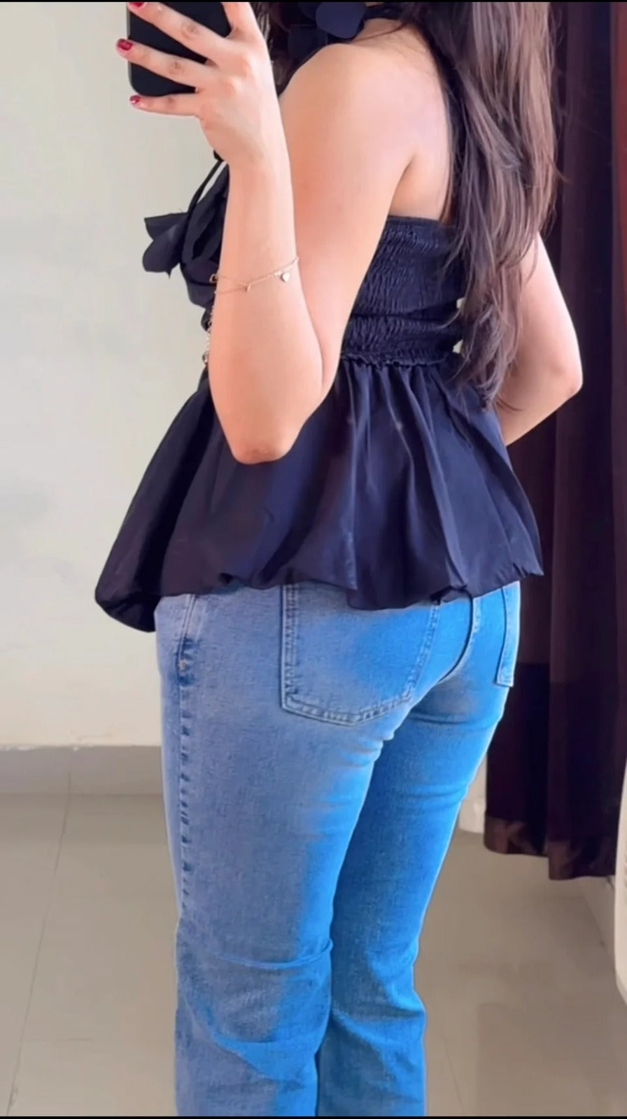 Black strapless peplum style top (T-889)