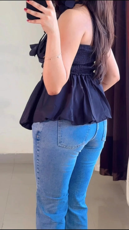 Black strapless peplum style top (T-889)