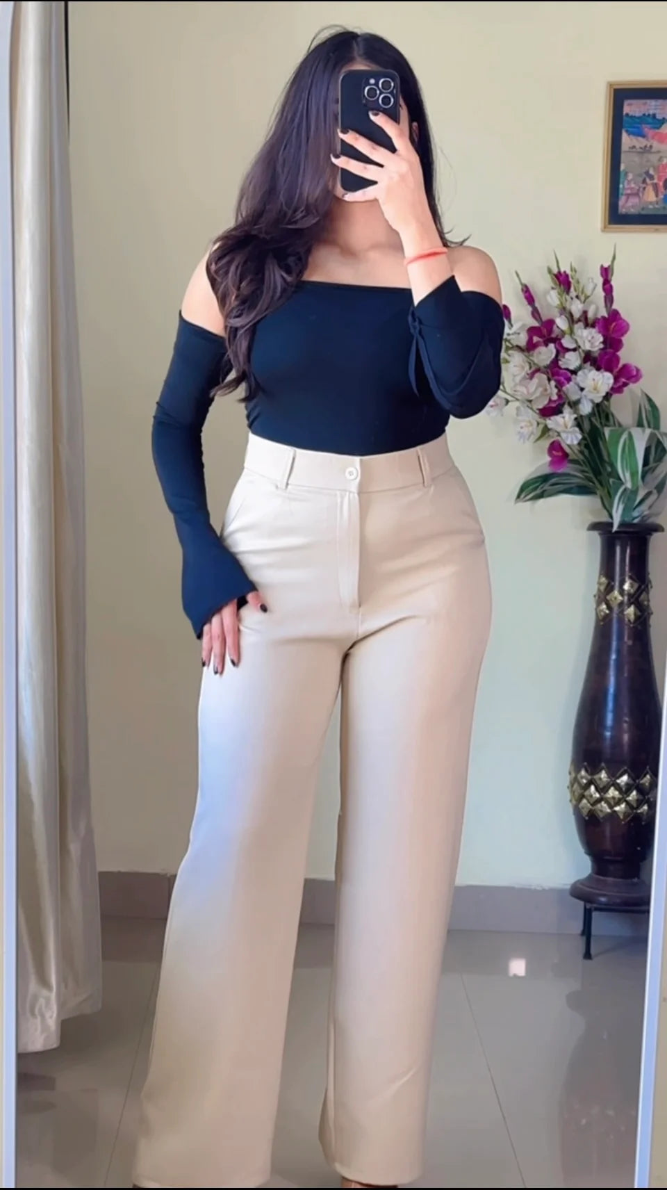 Beige Straight Fit Trouser- PO6