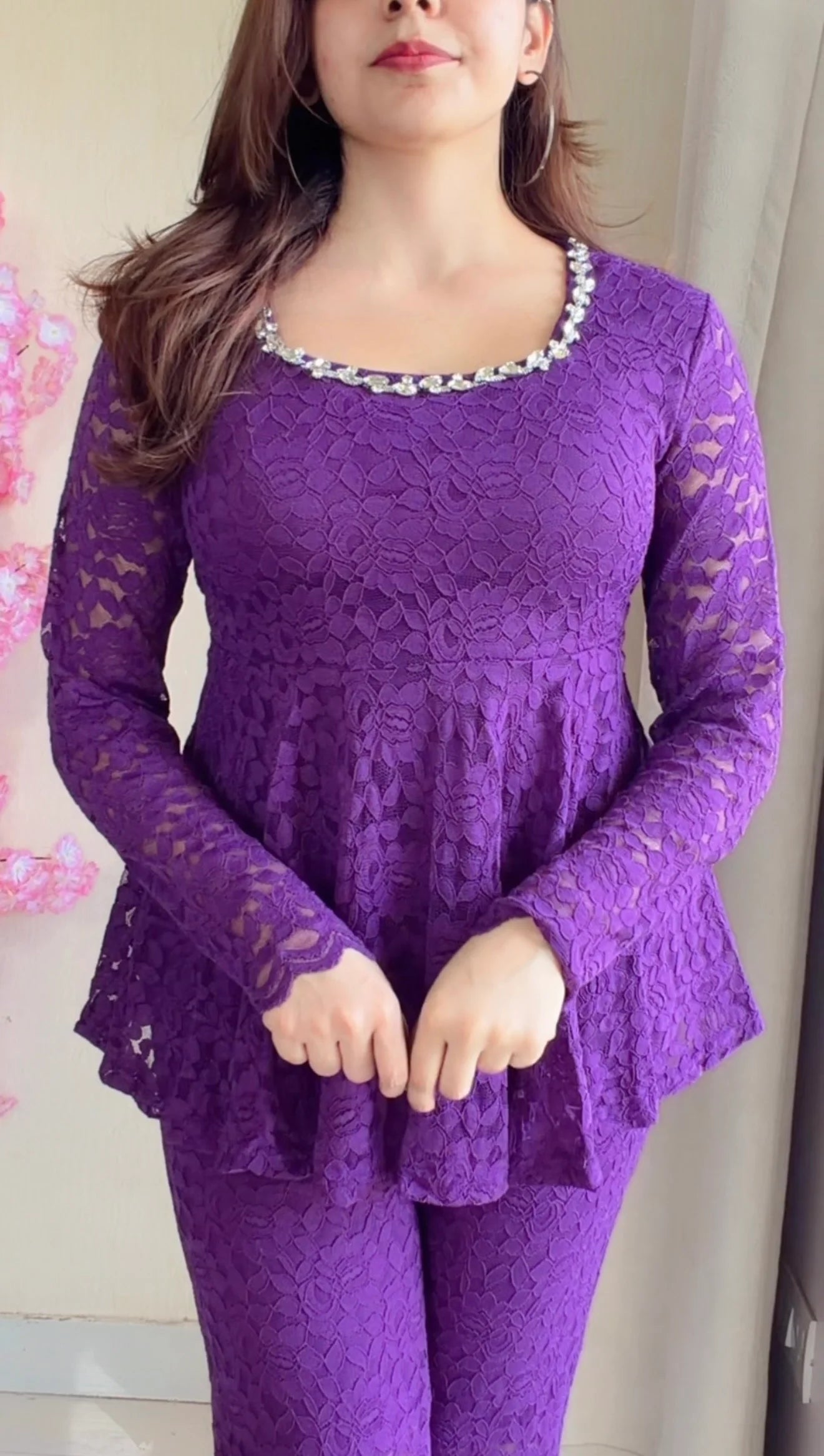 Purple Lace Peplum Co-ord Set