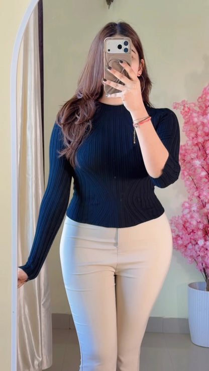 (Size-Free Size) Ribbed Top-  R461