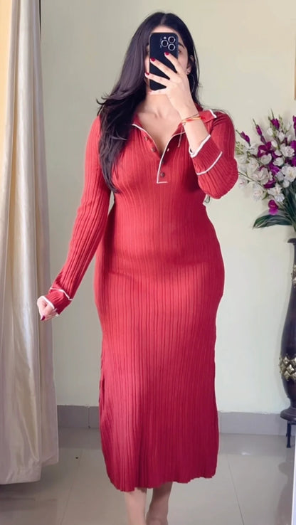 (Free Size Upto 40" Bust) Pretty Ribbed  Dress- DO09