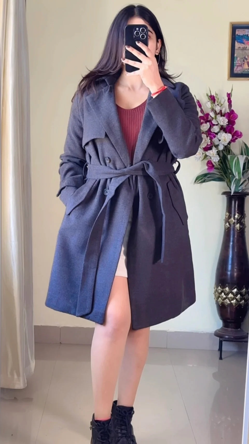 (Size-M) Grey Winter Coat- WO182