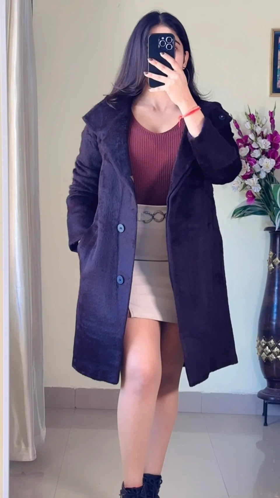 (Size-S to M) Mocha Brown Winter Coat- Wo173