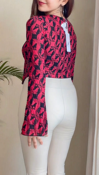 Printed Tie-Front Top with Inner