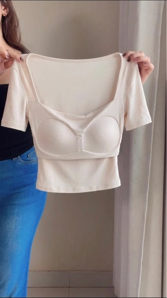 Egg White Draped in-Built Padded Top