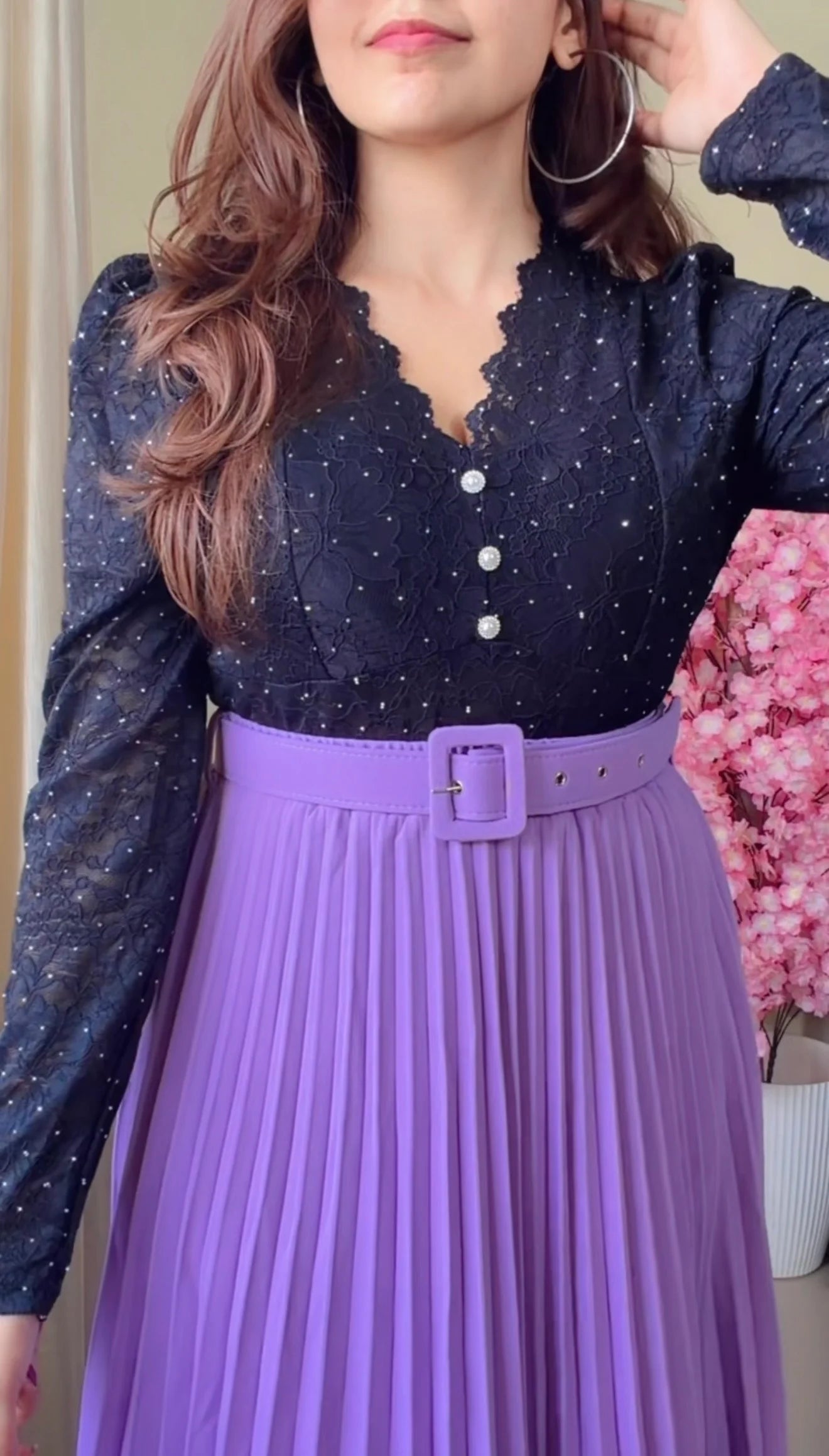 Lilac Pleated Midi Skirt