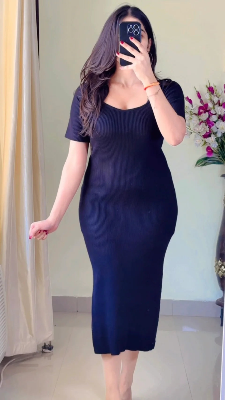 (Free Size Upto 42" Bust) Pretty Ribbed  Dress- DO28