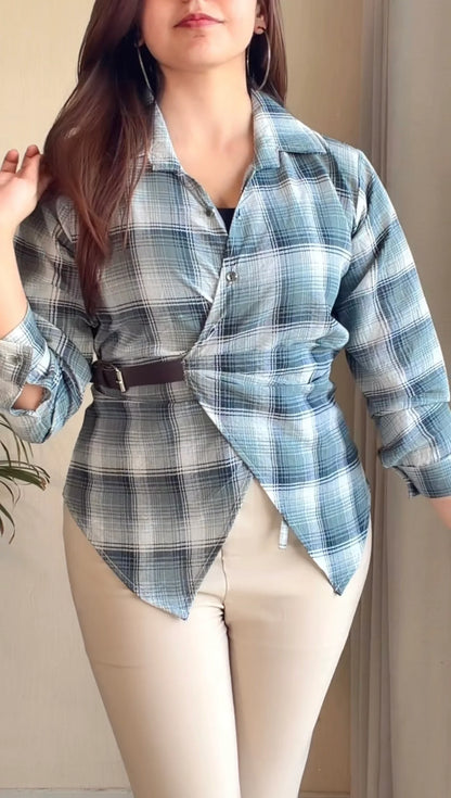 Side-Belt Flannel Shirt