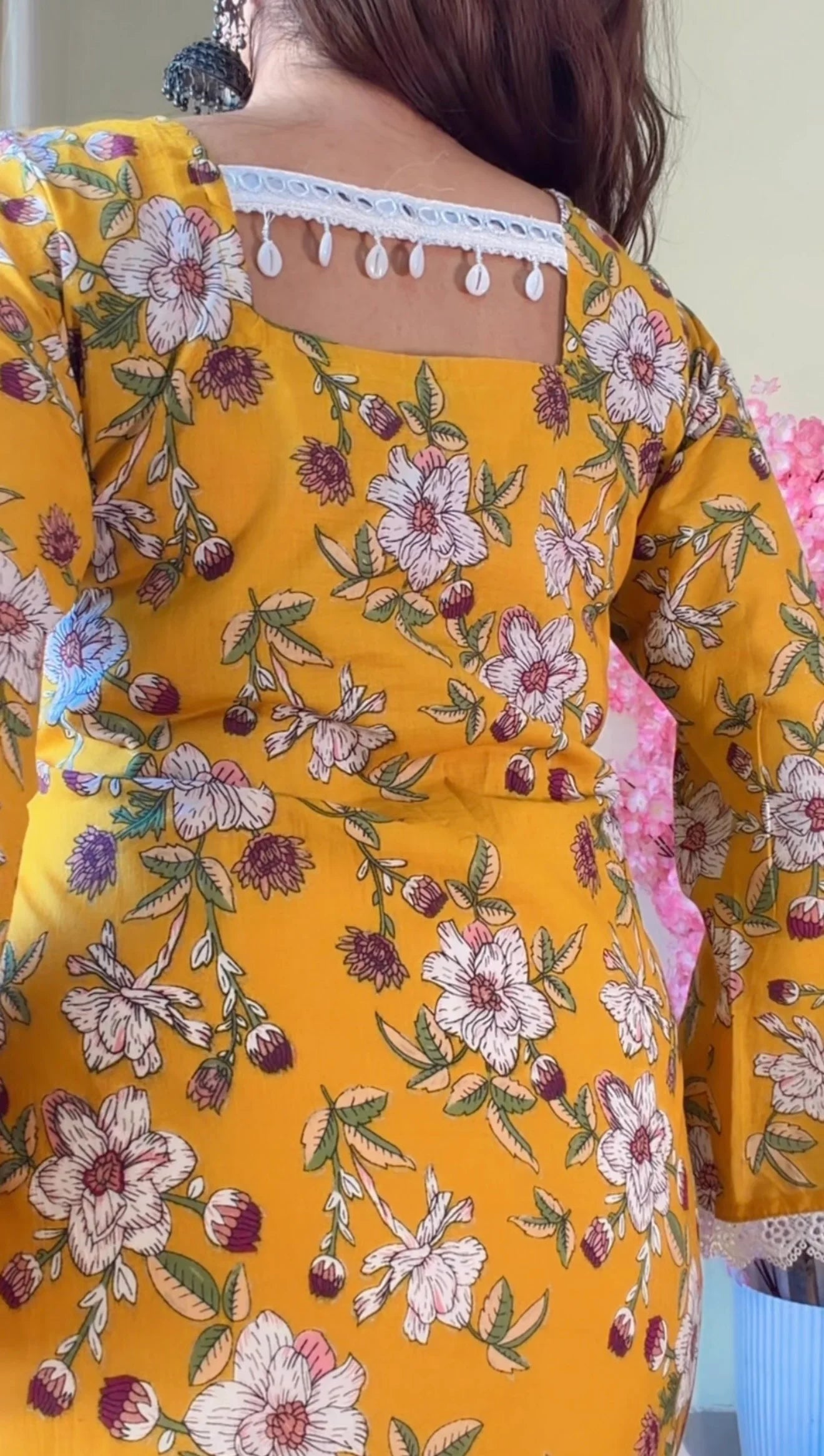 Yellow Floral Flared Sleeves Short kurti