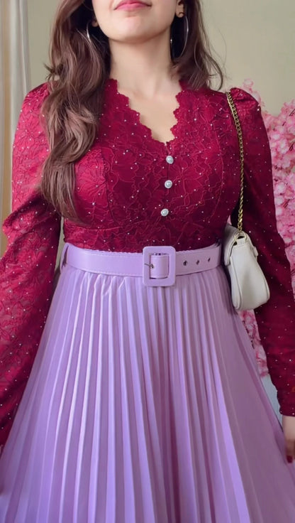 Blush Lilac Pleated Midi Skirt