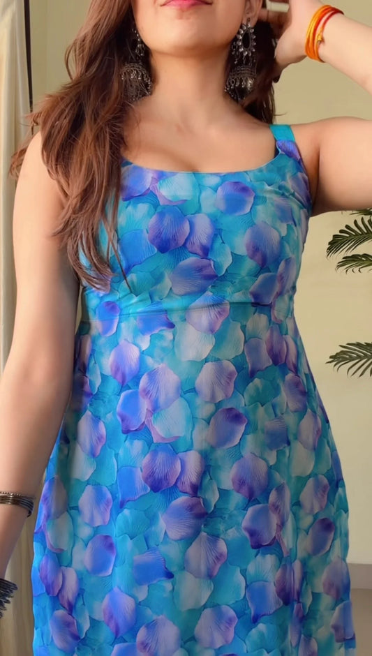 Turquoise Floral Square Neck Nyra Kurti
