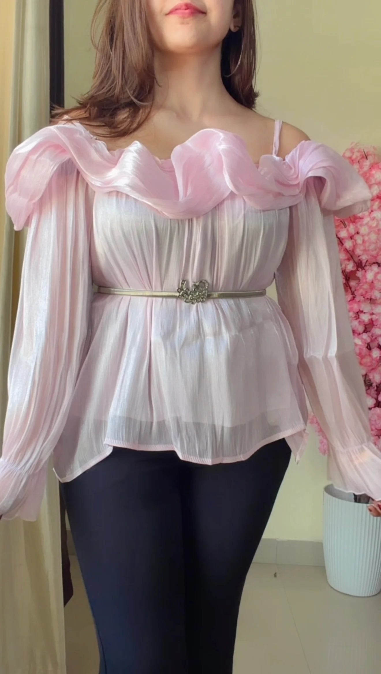Crimson Ruffle Luxe Top-T202