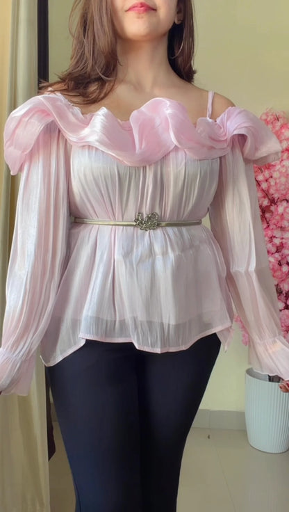 Crimson Ruffle Luxe Top-T202