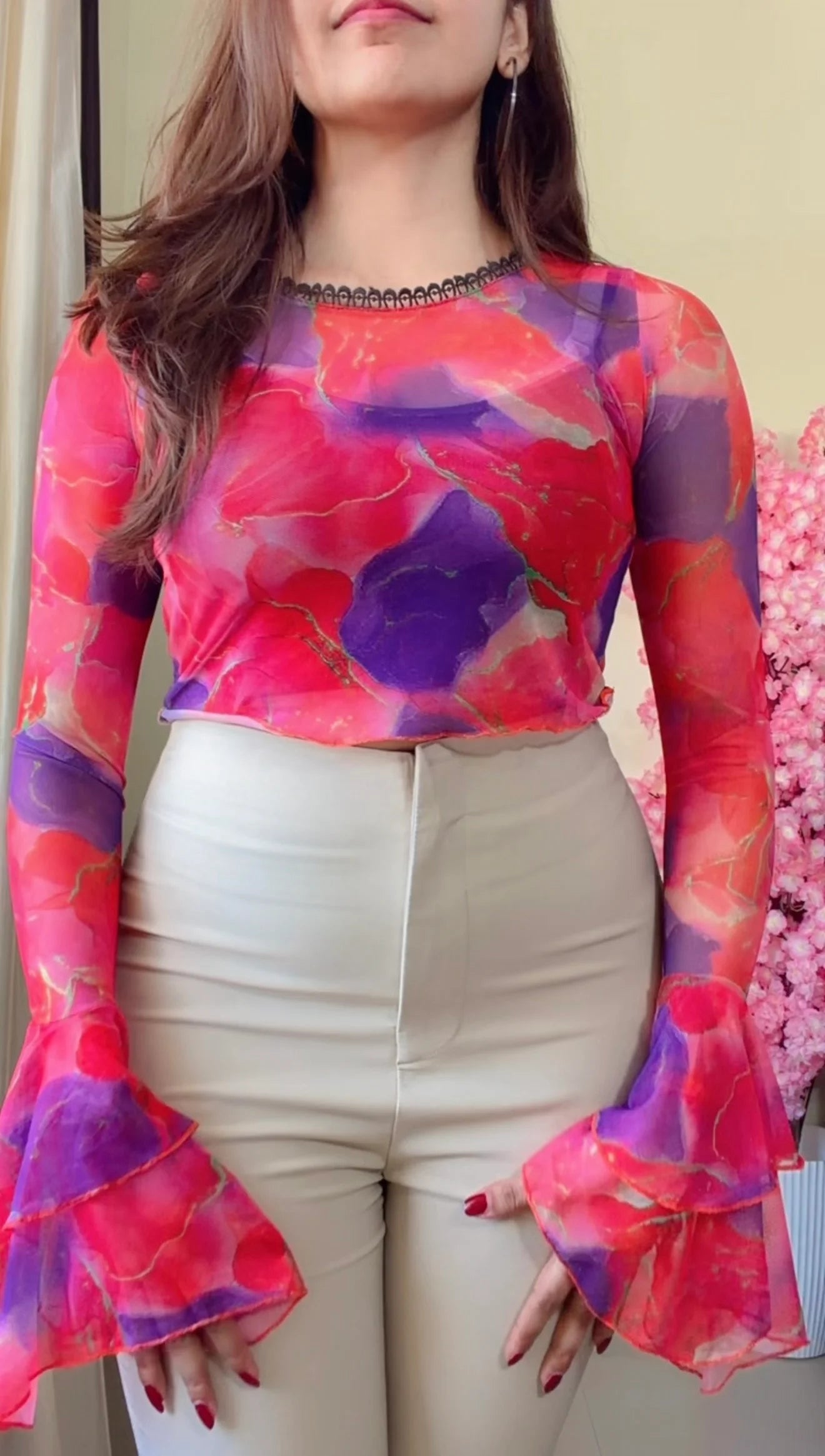 Pretty Toe-Dye Mesh Top