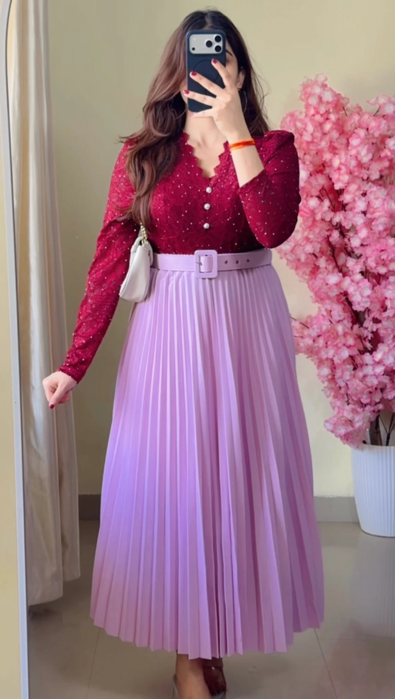Blush Lilac Pleated Midi Skirt