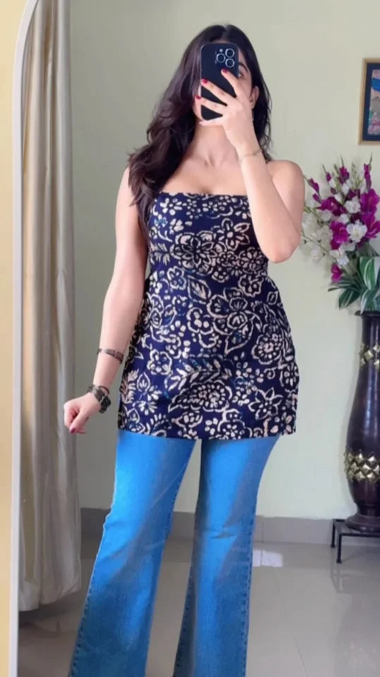 Classy Printed Strappy Kurti With Lace-up Back KT-107