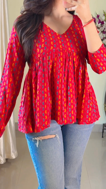 Blush Bloom Flared Short Kurti