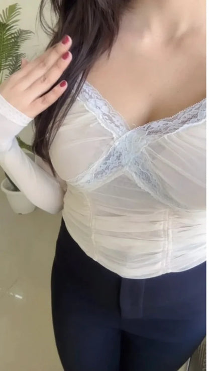 Pretty Mesh Top (With Inner Lining )Cream-T501