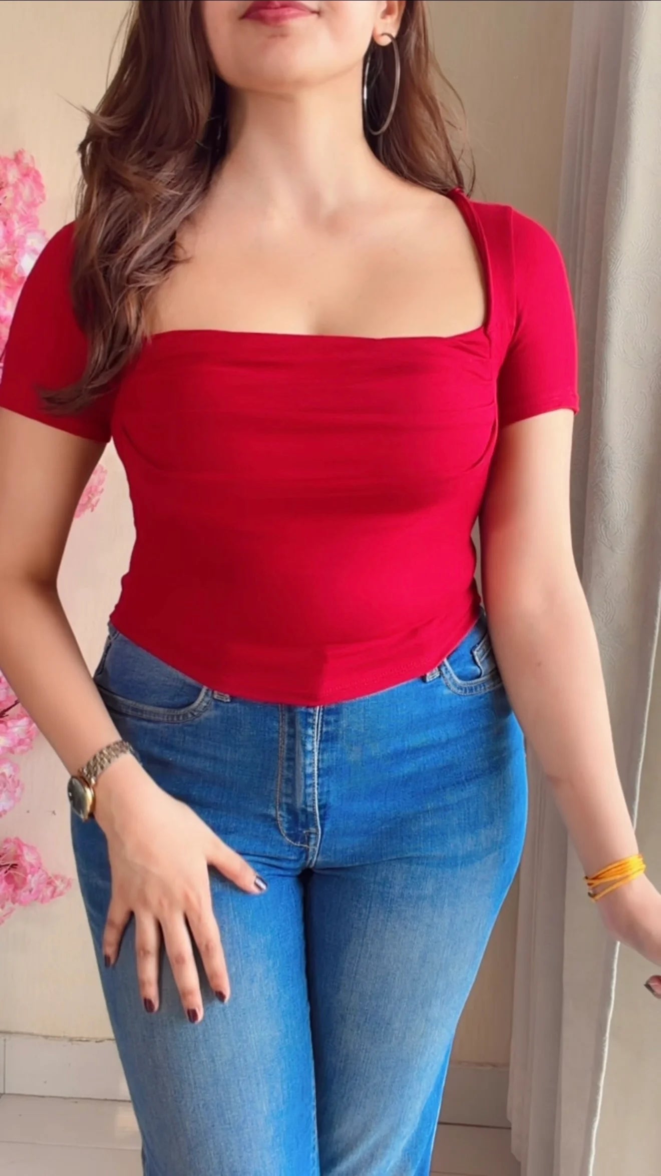 Cherry Red Draped in-Built Padded Top