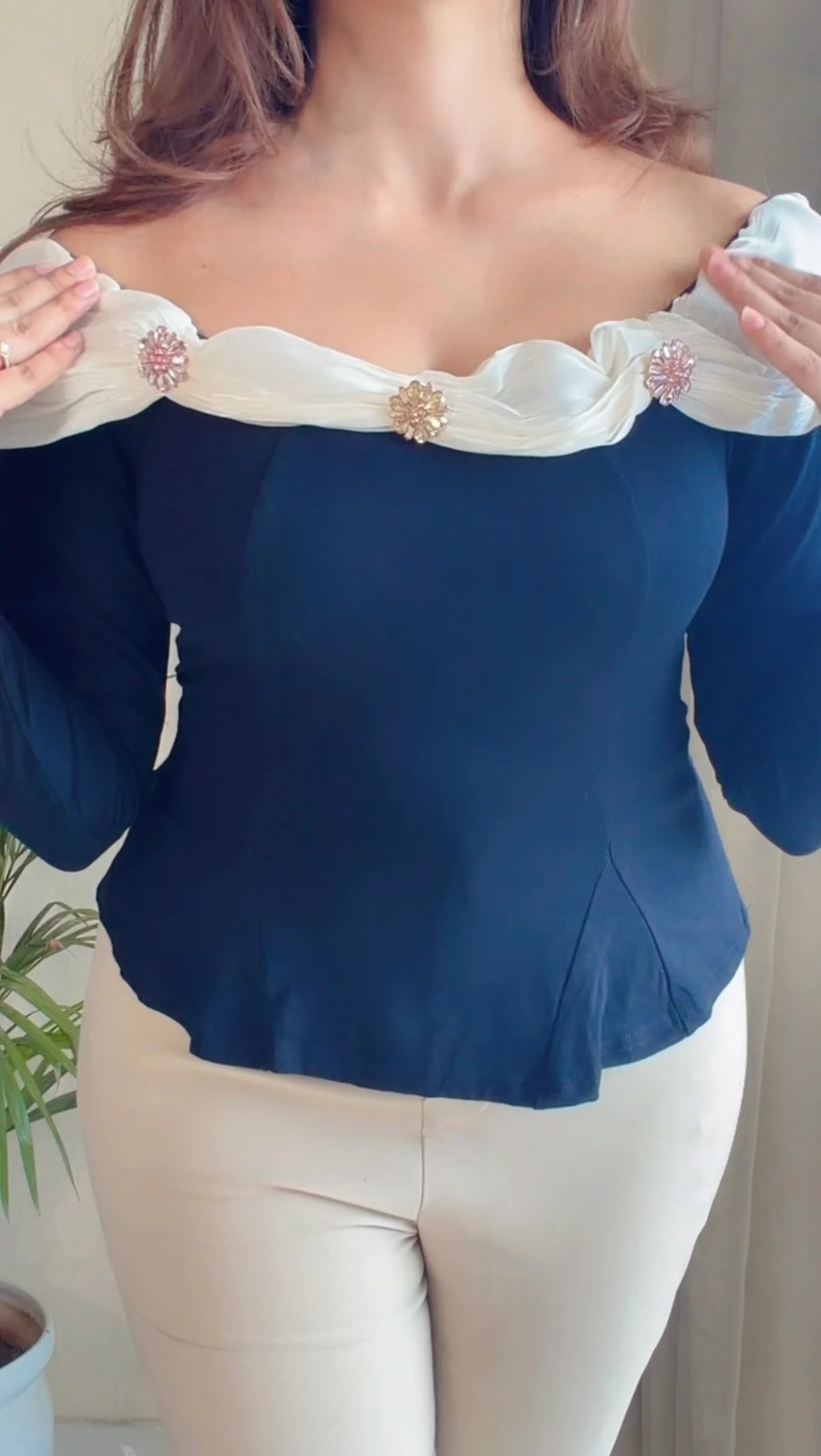 Ruffle Neck Peplum Top