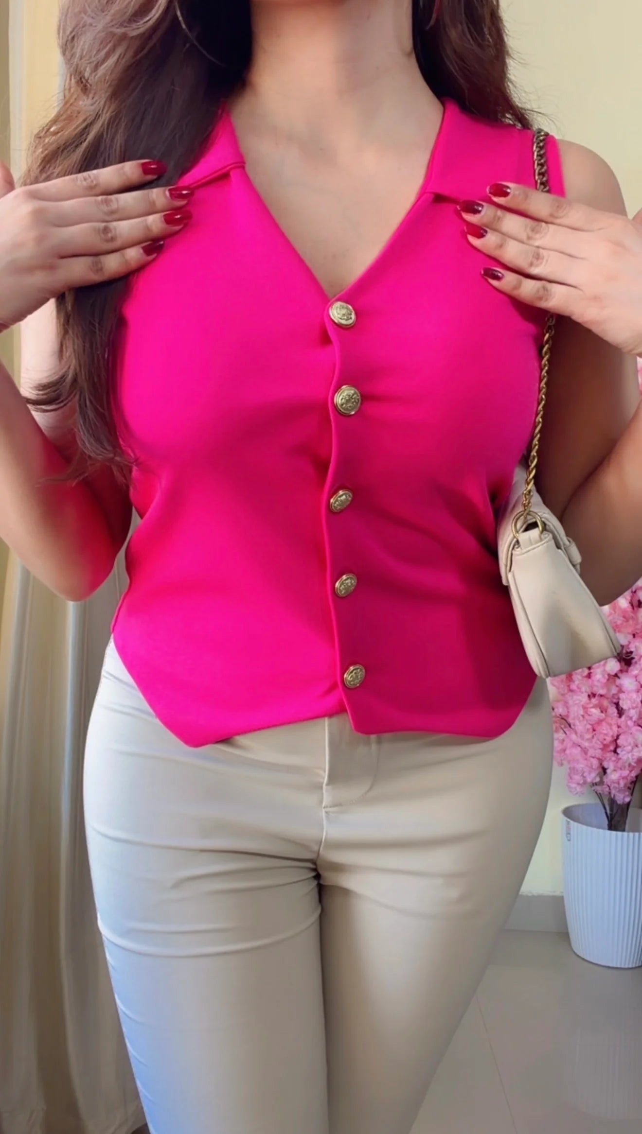 Buttoned Tailored Asym Vest Top