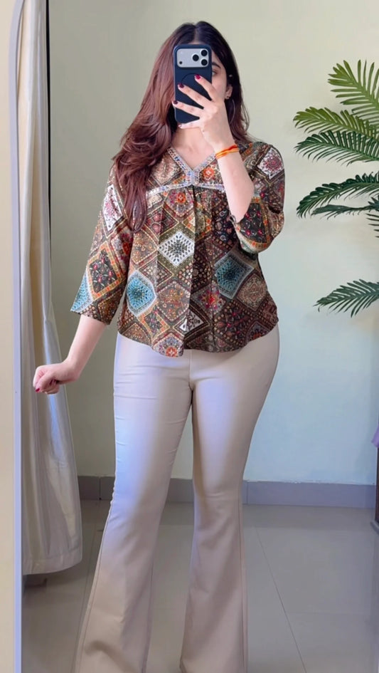 Boho Patchwork V-Neck Top