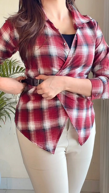 Side-Belt Flannel Shirt