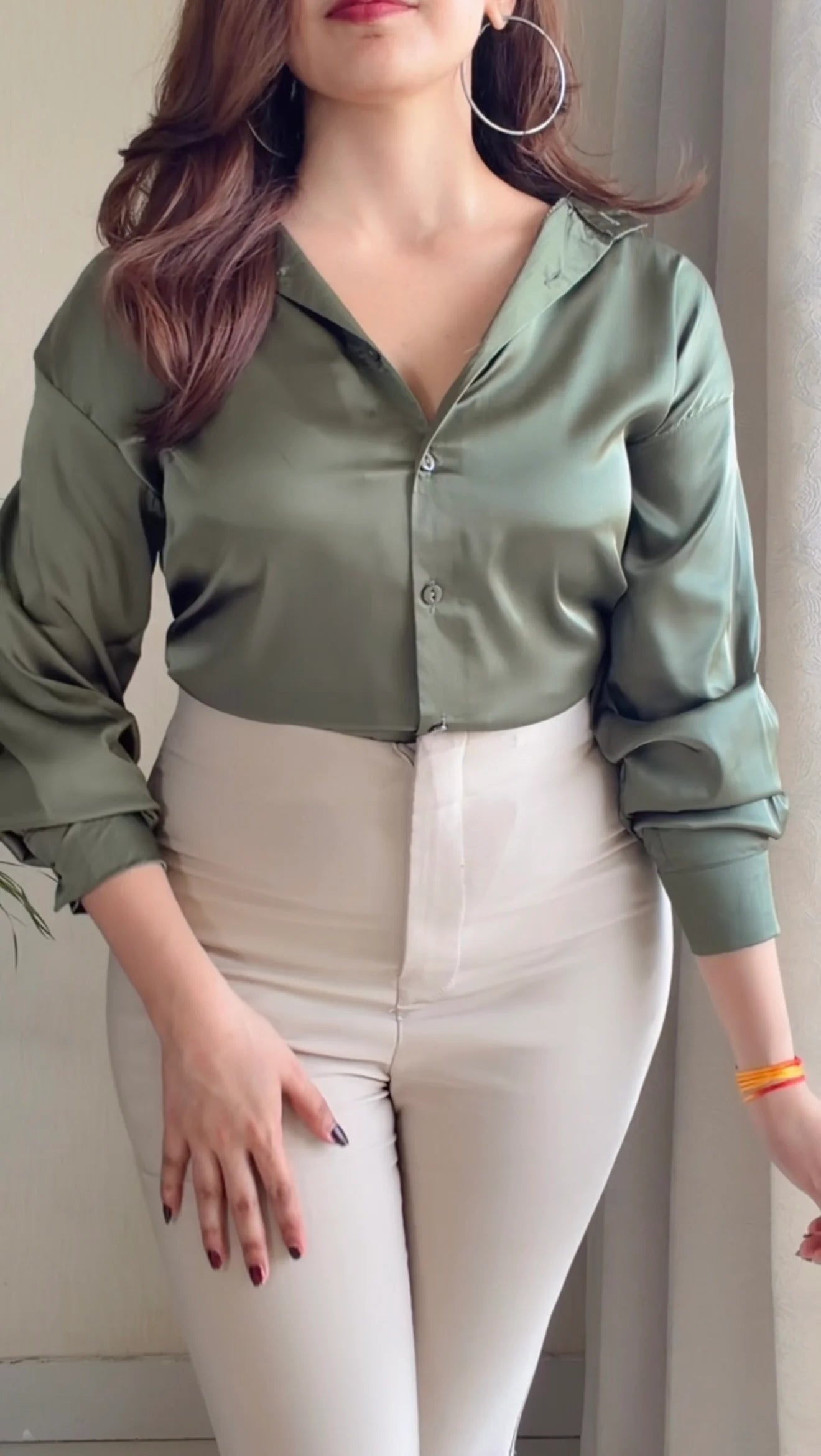 Sage Olive Green Luxe Sheen Shirt