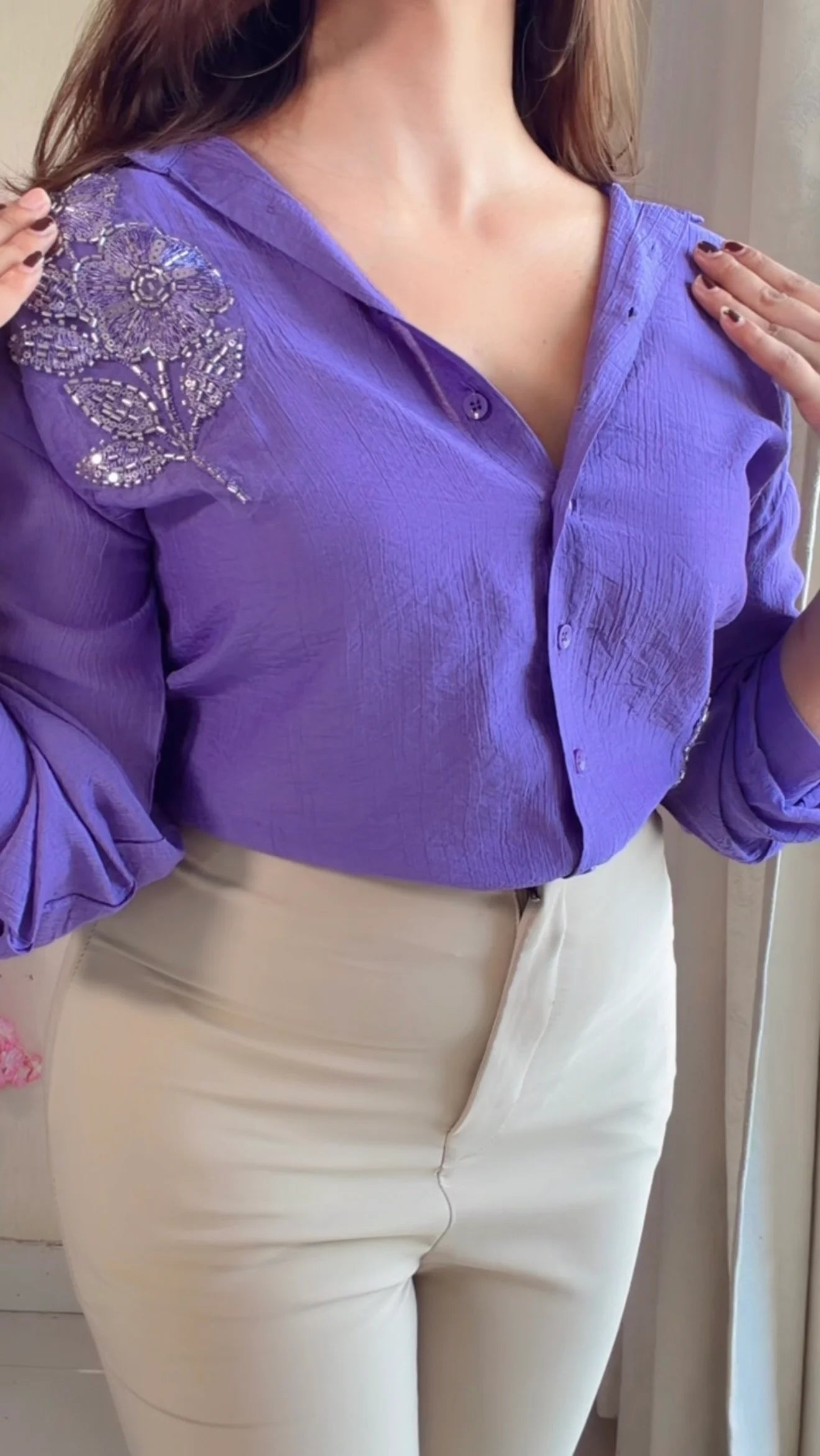Lilac leaf Embroidered Premium Shirt