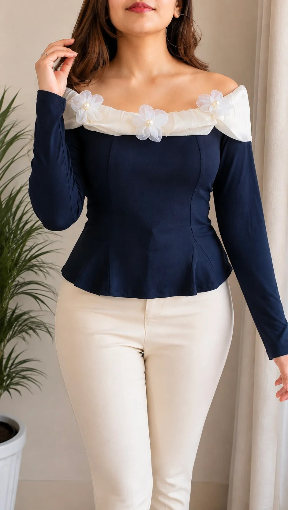 Ruffle Neck Peplum Top