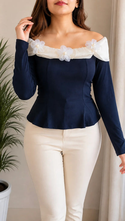 Ruffle Neck Peplum Top
