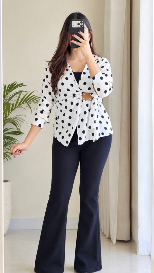 Polka Dot Tie-Waist Shirt