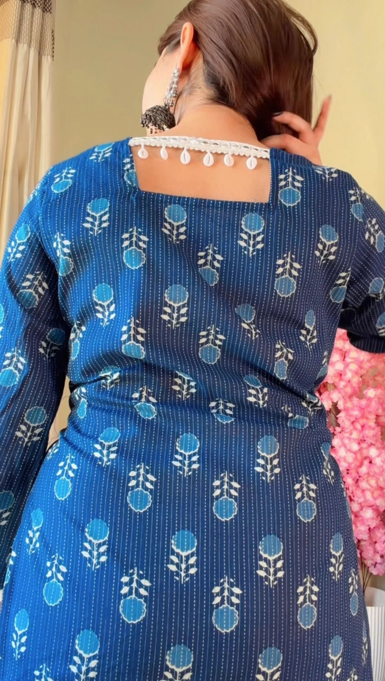 Blue Floral Flared Sleeves Short kurti