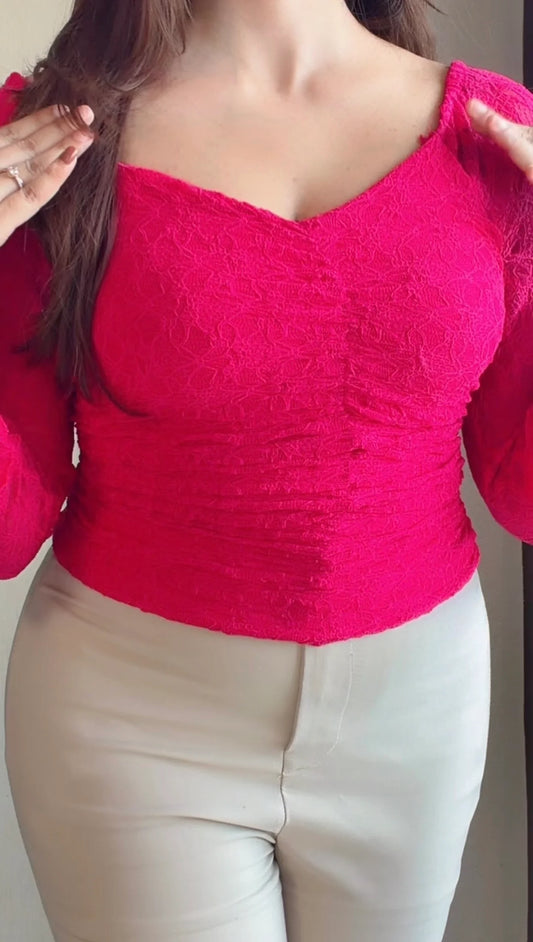 Ruched Lace Bell Sleeve Top