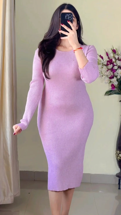(Size-L to 2XL) Classy Ribbed Dress- DO08