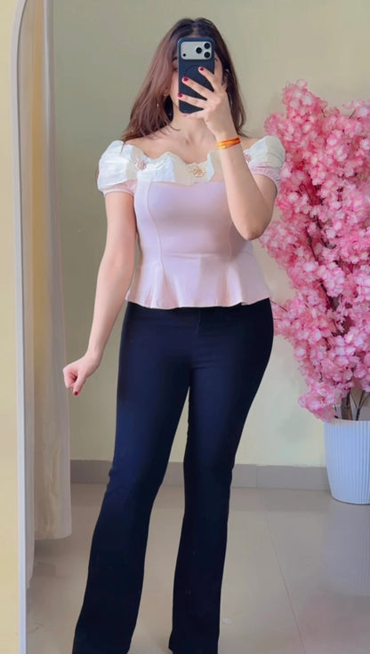 Ruffle Neck Peplum Top