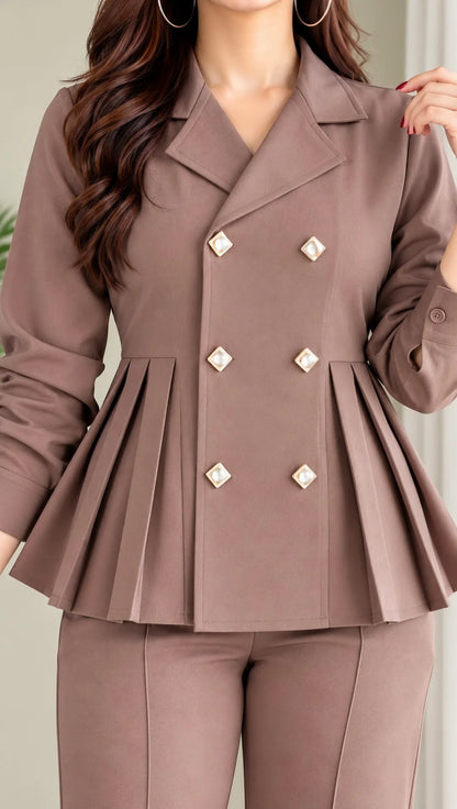 Pleated Double-Breasted Blazer Cord Set