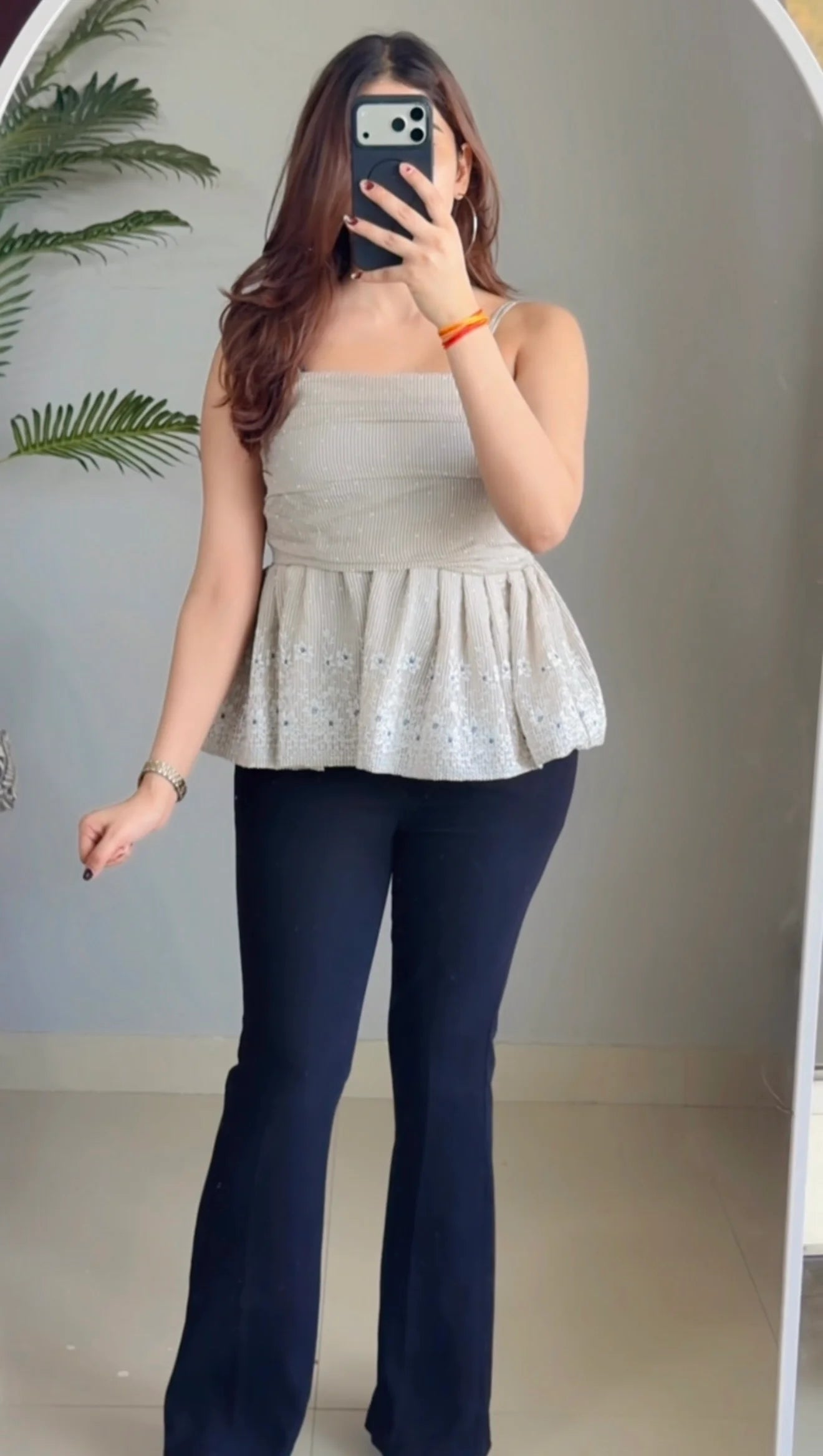 Classy Striped Floral Embroidery Square Neck Top (Copy)