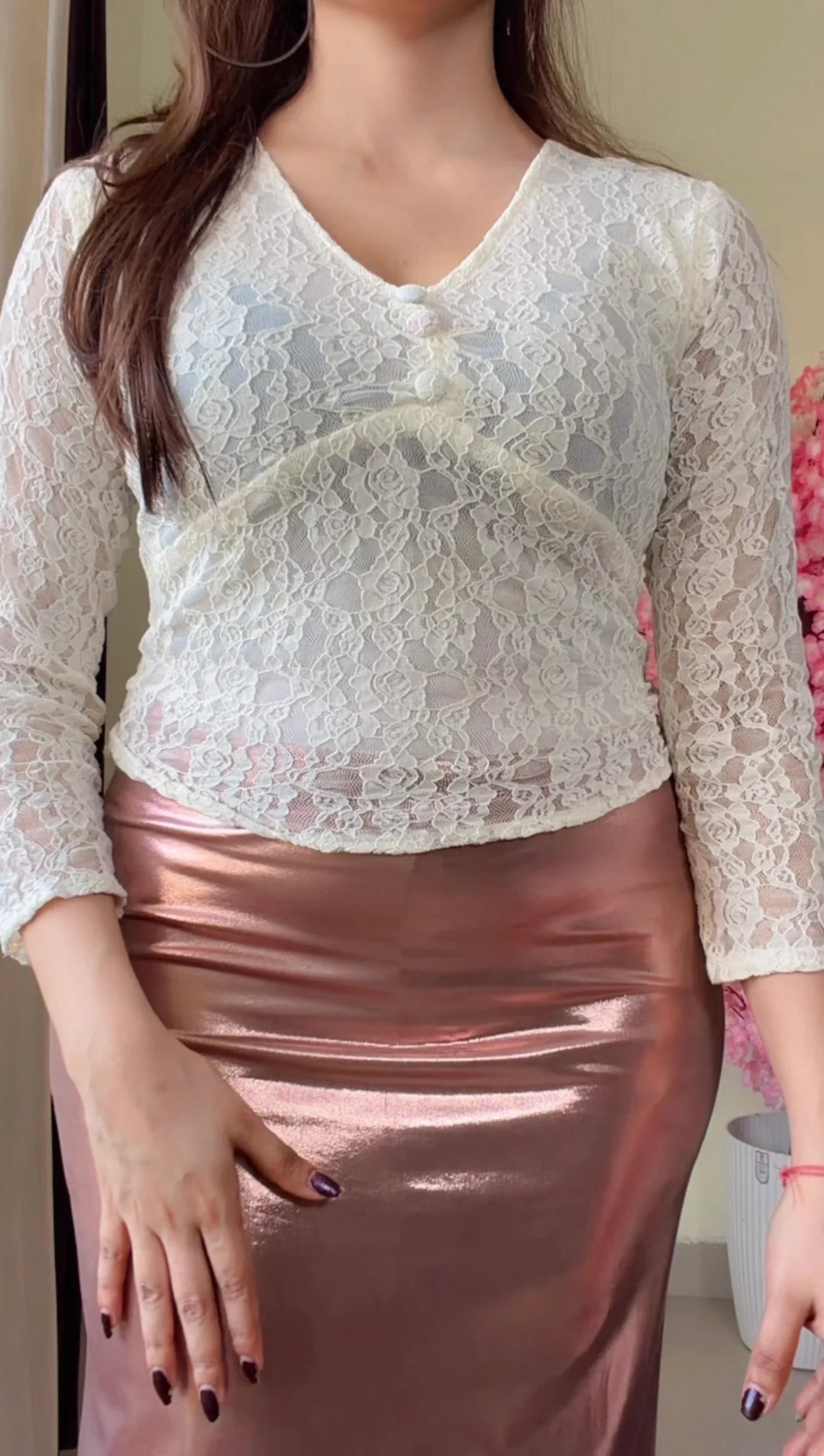 Egg White Lace Charm Top