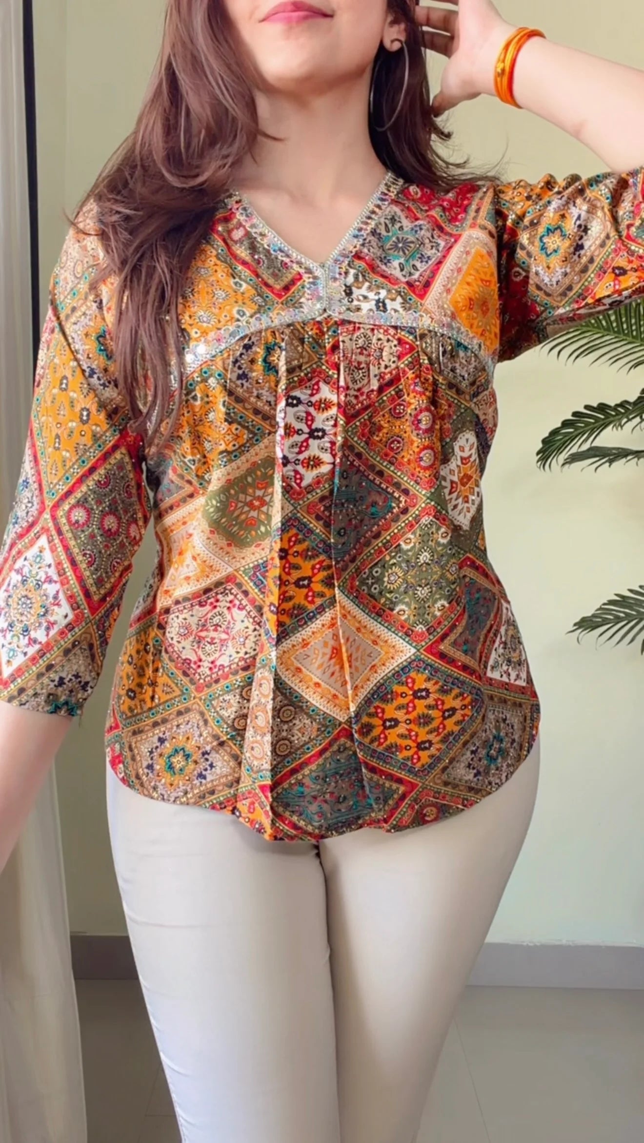 Boho Patchwork V-Neck Top