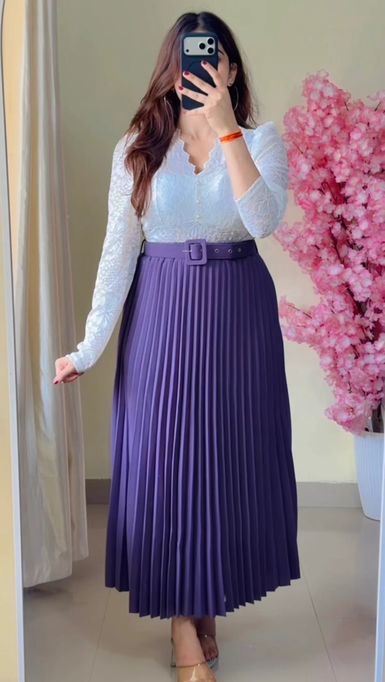 Deep Plum Pleated Midi Skirt