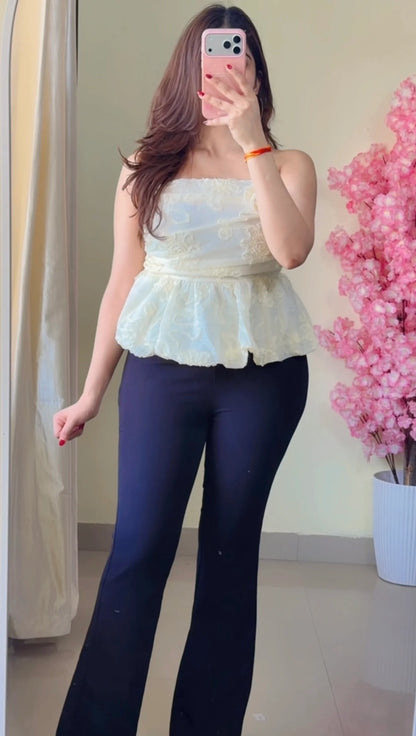 Embroidered Pretty Tube Top (Smoked Back) – T871