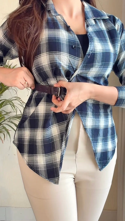 Side-Belt Flannel Shirt
