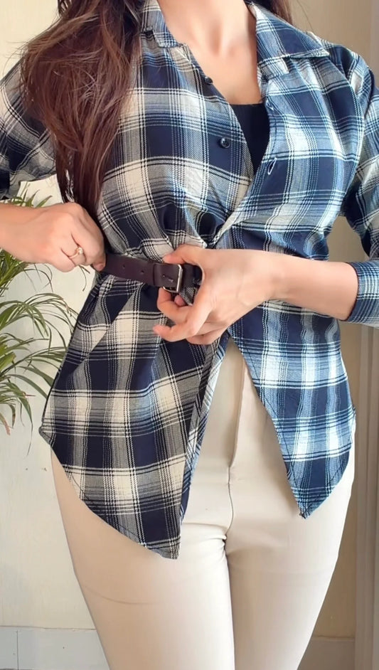 Side-Belt Flannel Shirt
