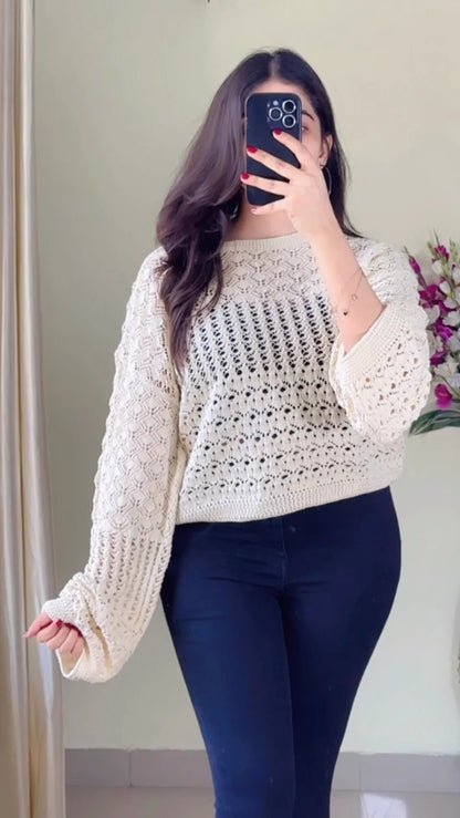 (Free Size Upto 32-38) Crochet Top- (Cb44)