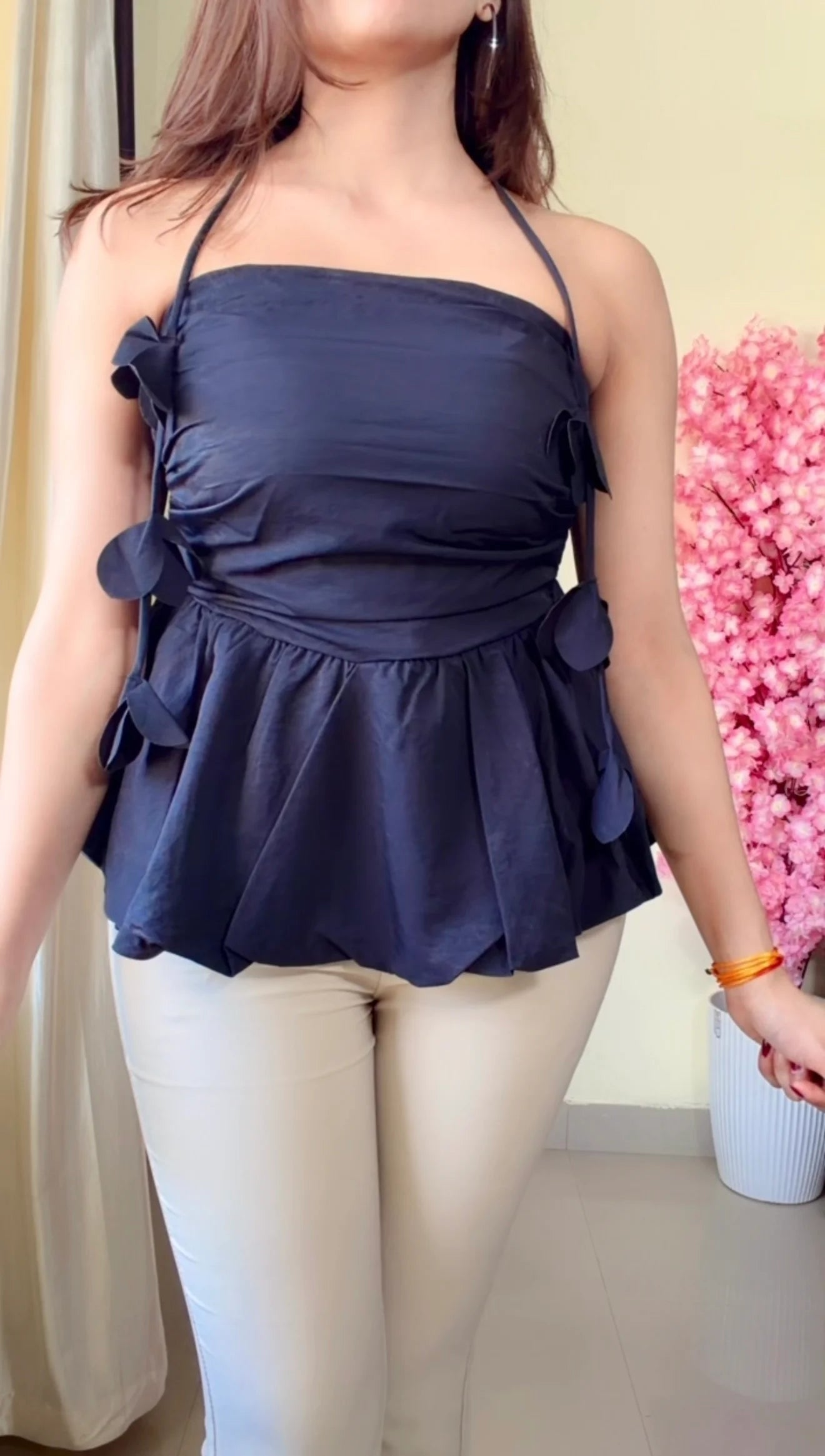 Black strapless peplum style top (T-889)