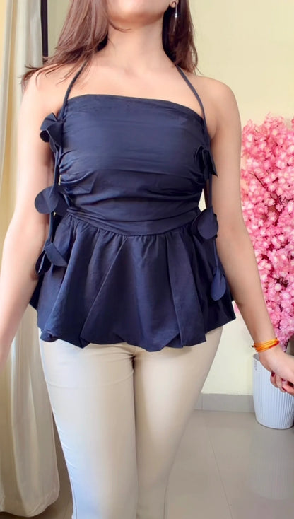 Black strapless peplum style top (T-889)